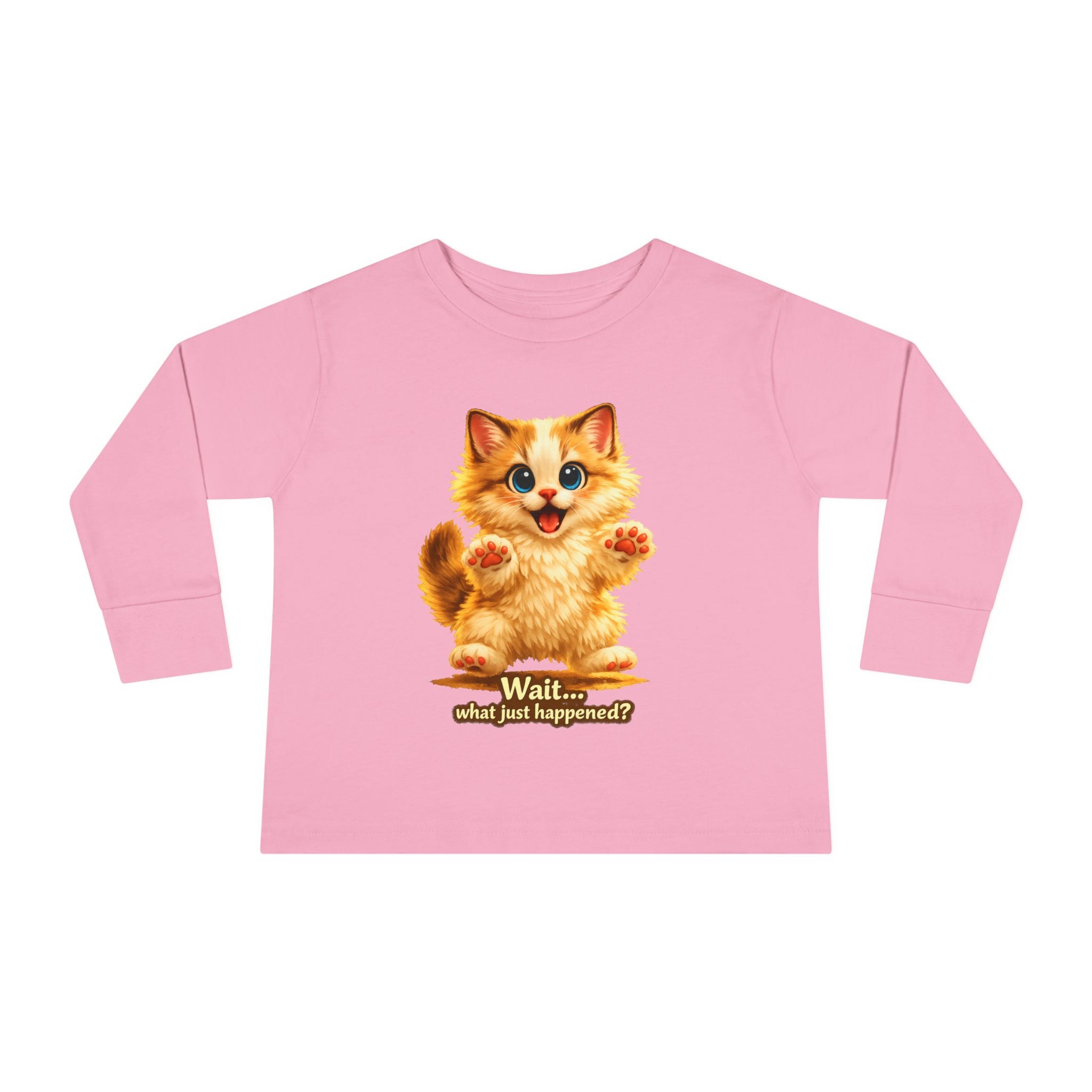 Toddler Long Sleeve Tee — Cute Orange Kitten "Wait...what just happened? Limited Collection – Only Available for a Short Time!