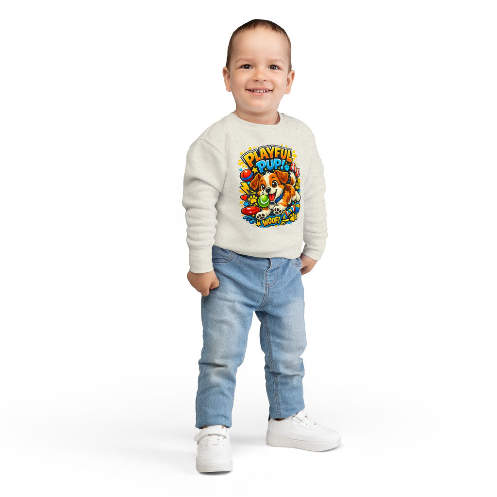 Playful Pup Toddler Sweatshirt — Cute Puppy Graphic "Playful Pup! Woof"