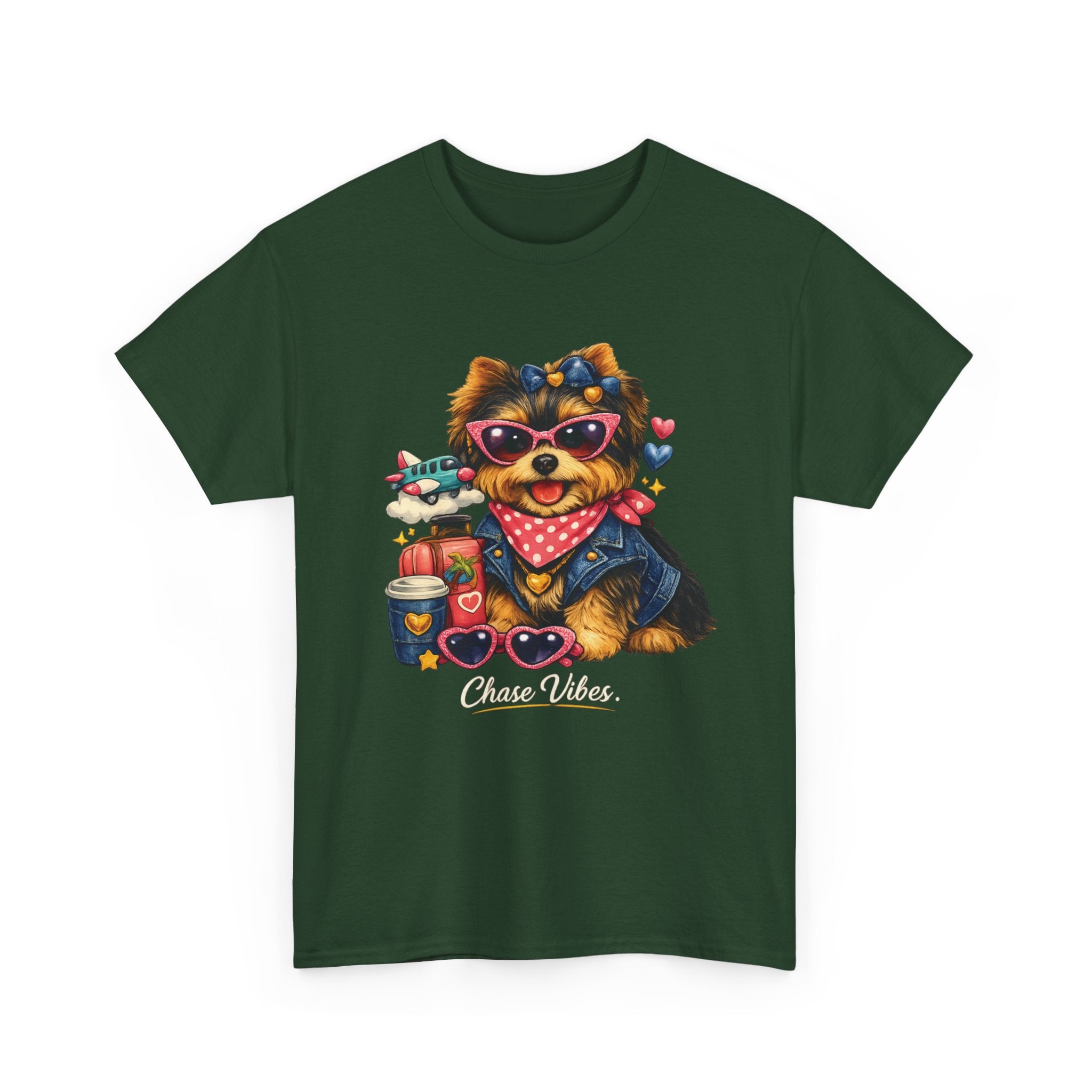 Cute Yorkie Puppy Graphic Tee – Dog Lover T‑Shirt with Bandana & Coffee Art