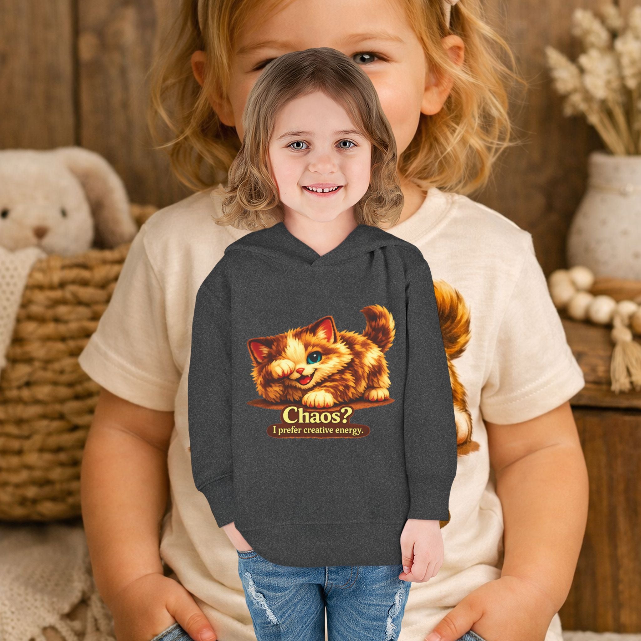 Toddler Hoodie — Cute Kitten “Chaos? I prefer creative energy” Pullover "Limited Collection"