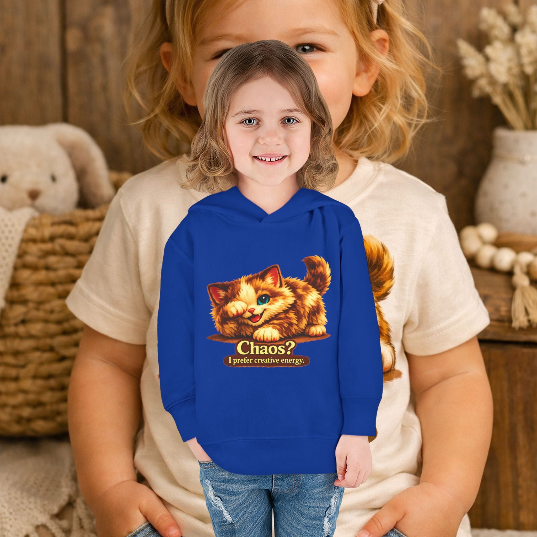 Toddler Hoodie — Cute Kitten “Chaos? I prefer creative energy” Pullover "Limited Collection"