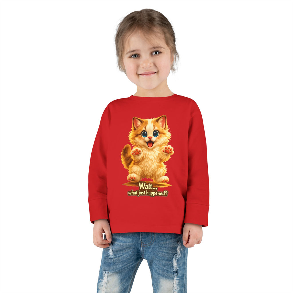 Toddler Long Sleeve Tee — Cute Orange Kitten "Wait...what just happened? Limited Collection – Only Available for a Short Time!