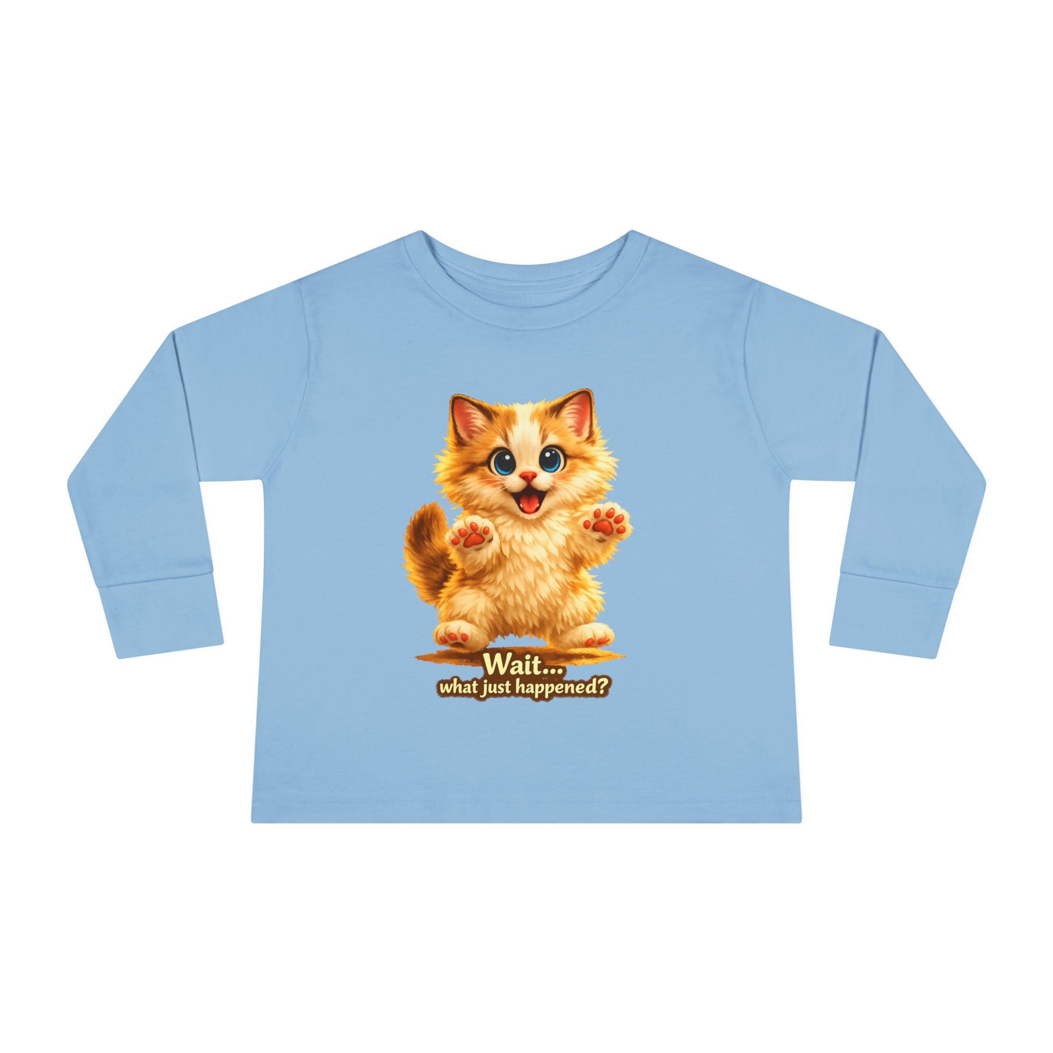 Toddler Long Sleeve Tee — Cute Orange Kitten "Wait...what just happened? Limited Collection – Only Available for a Short Time!