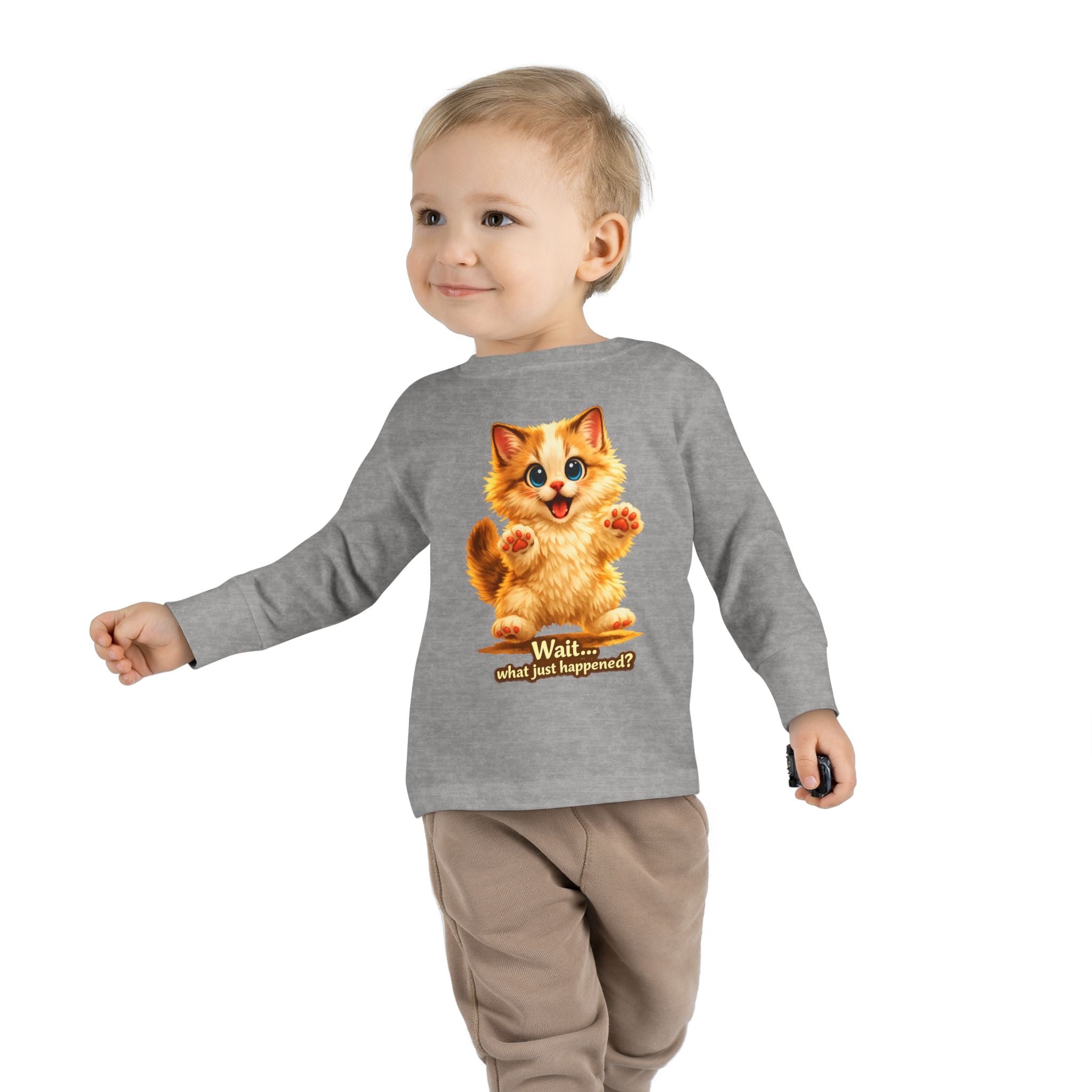 Toddler Long Sleeve Tee — Cute Orange Kitten "Wait...what just happened? Limited Collection – Only Available for a Short Time!