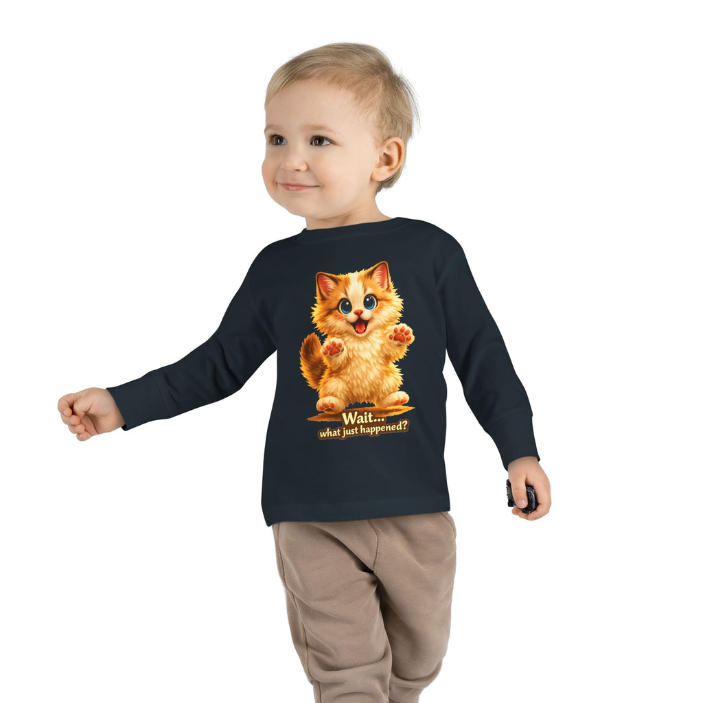 Toddler Long Sleeve Tee — Cute Orange Kitten "Wait...what just happened? Limited Collection – Only Available for a Short Time!