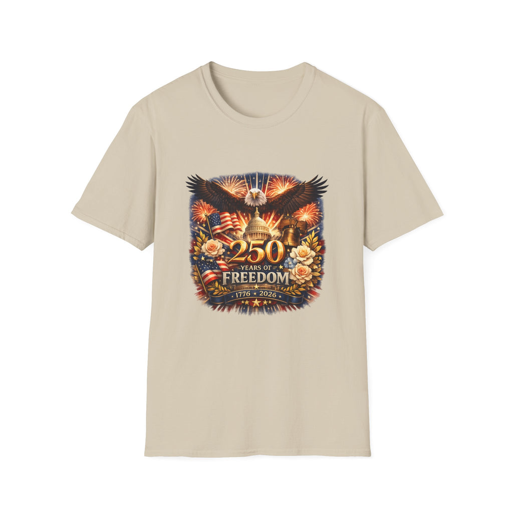 Patriotic 250 Freedom T-Shirt — Eagle, Capitol & Fireworks Graphic