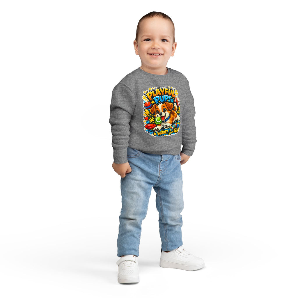 Playful Pup Toddler Sweatshirt — Cute Puppy Graphic "Playful Pup! Woof"