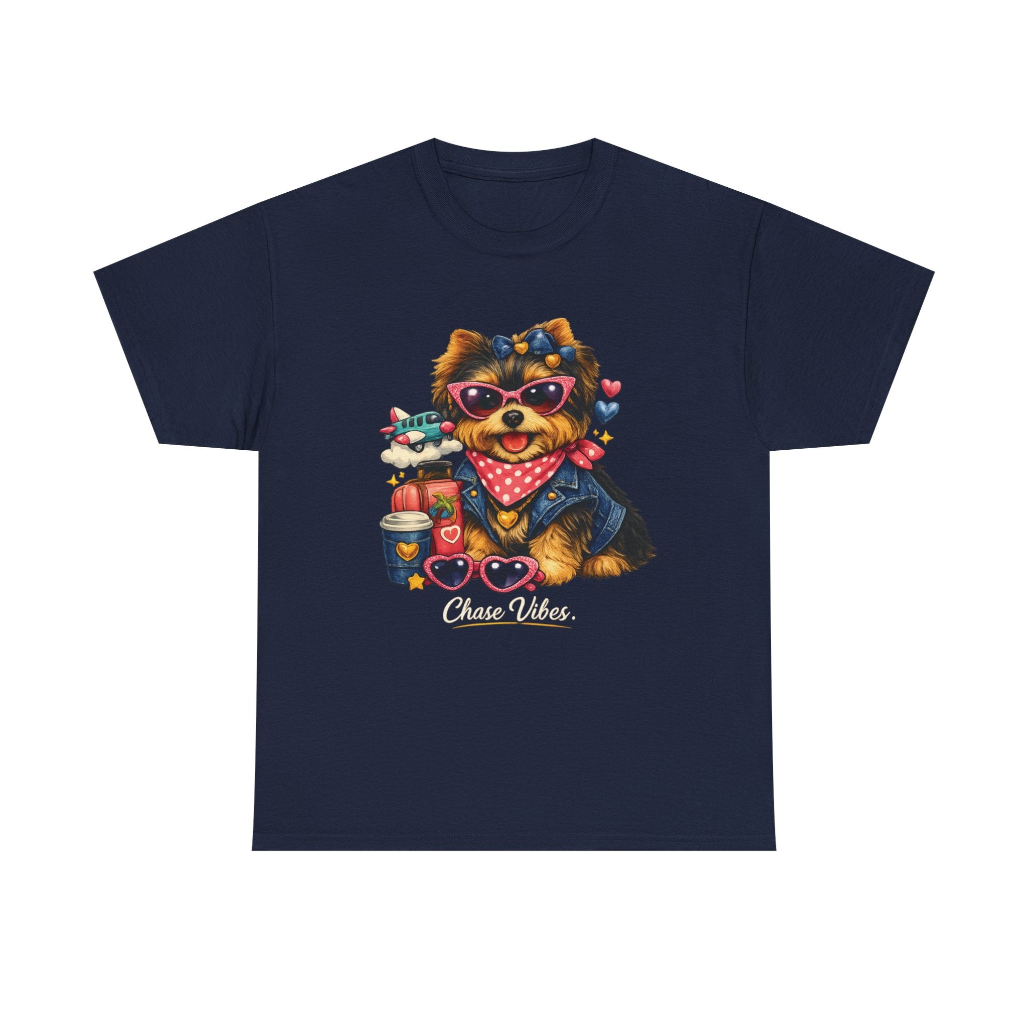 Cute Yorkie Puppy Graphic Tee – Dog Lover T‑Shirt with Bandana & Coffee Art