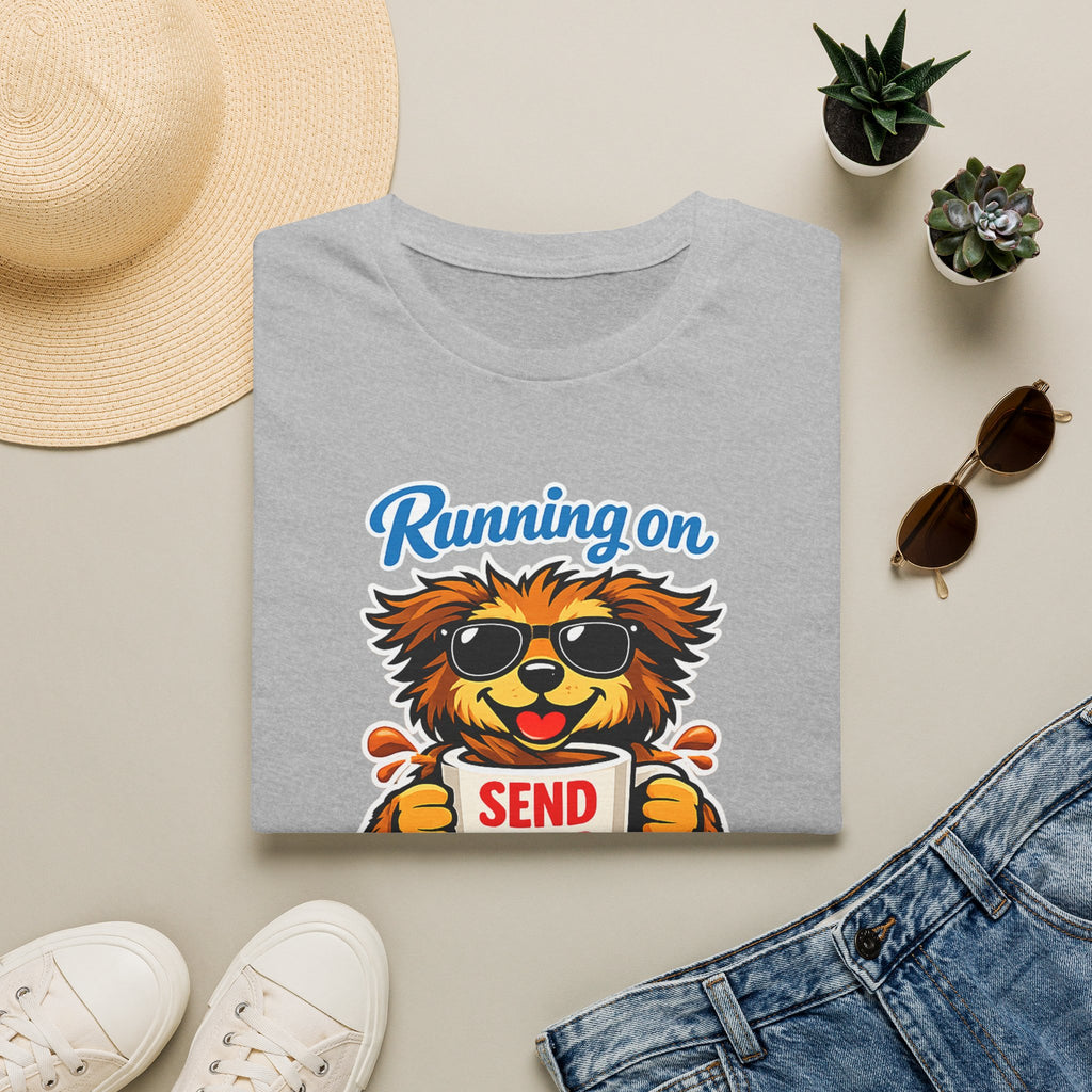 Running On Caffeine & Chaos T-Shirt — Funny 'Send Help' Dog Coffee Tee