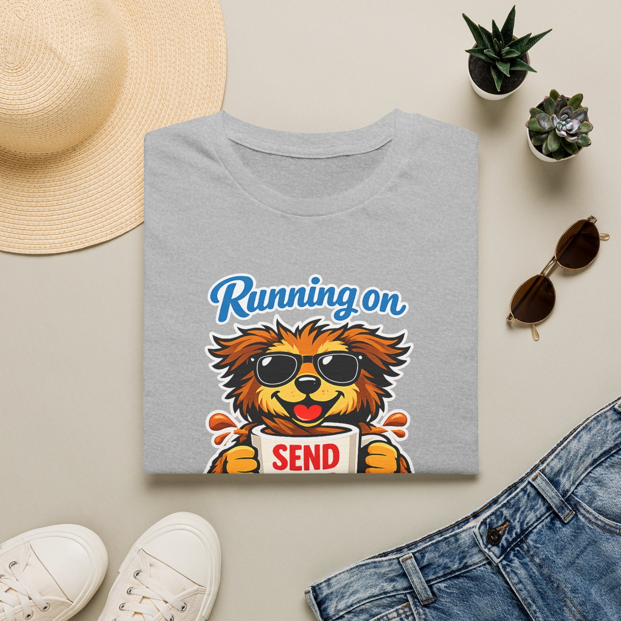 Running On Caffeine & Chaos T-Shirt — Funny 'Send Help' Dog Coffee Tee